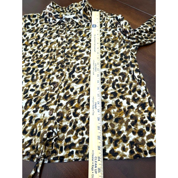 Rebecca Minkoff Blouse Womens 1X Brown Leopard Print Button Up Long Sleeve Top - Picture 12 of 12